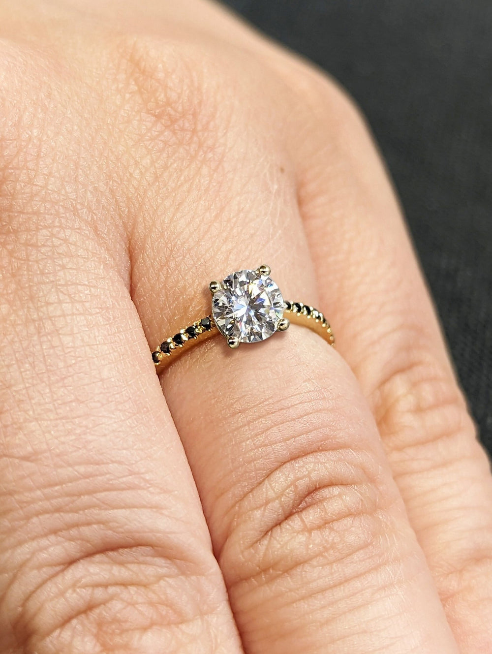 Round pave lab grown diamond ring in jewelry gift box