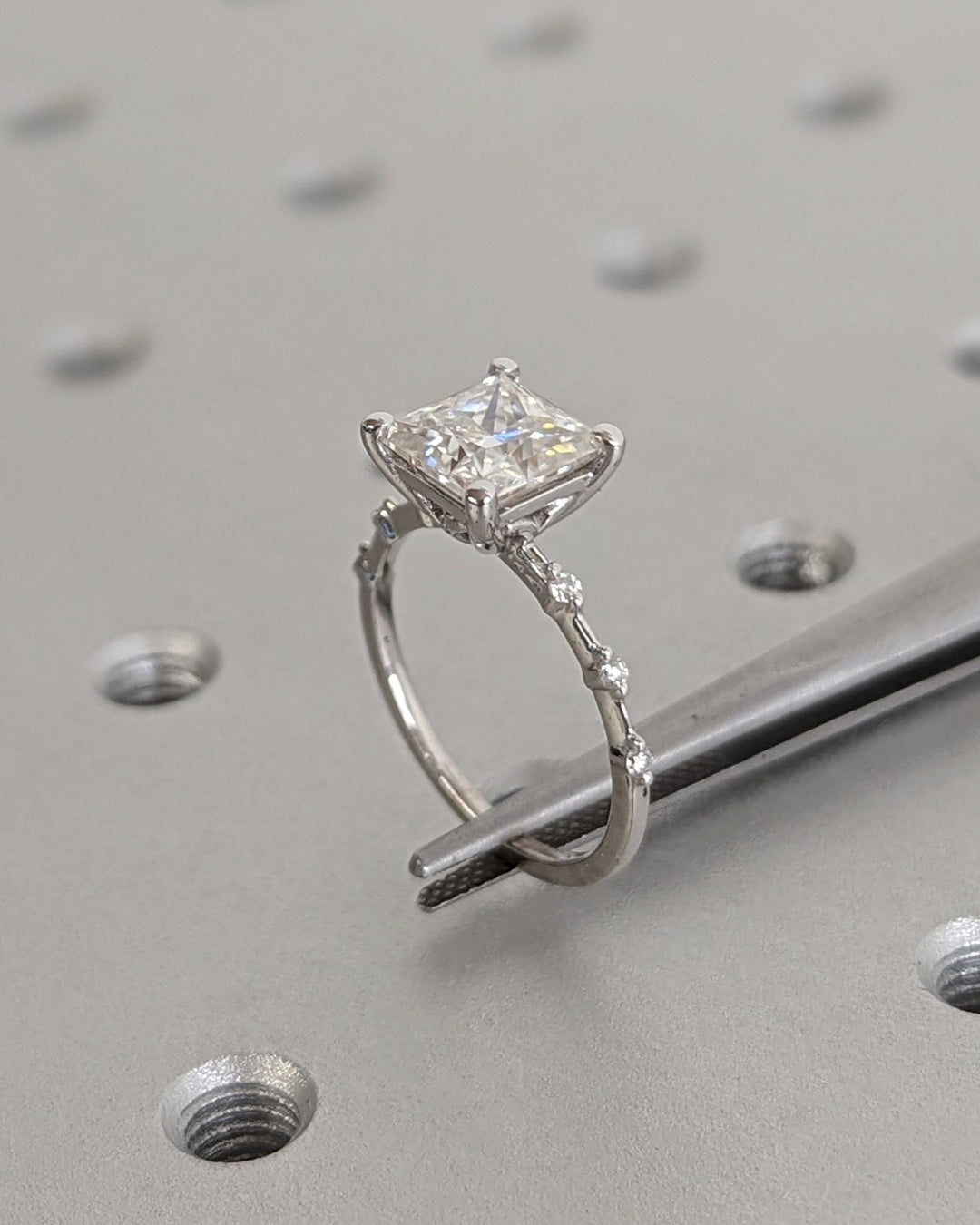 Princess pave diamond engagement ring available in multiple metals