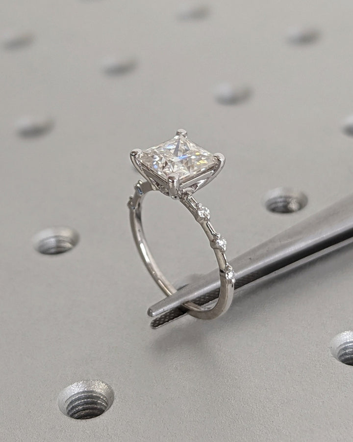 Princess pave diamond engagement ring available in multiple metals