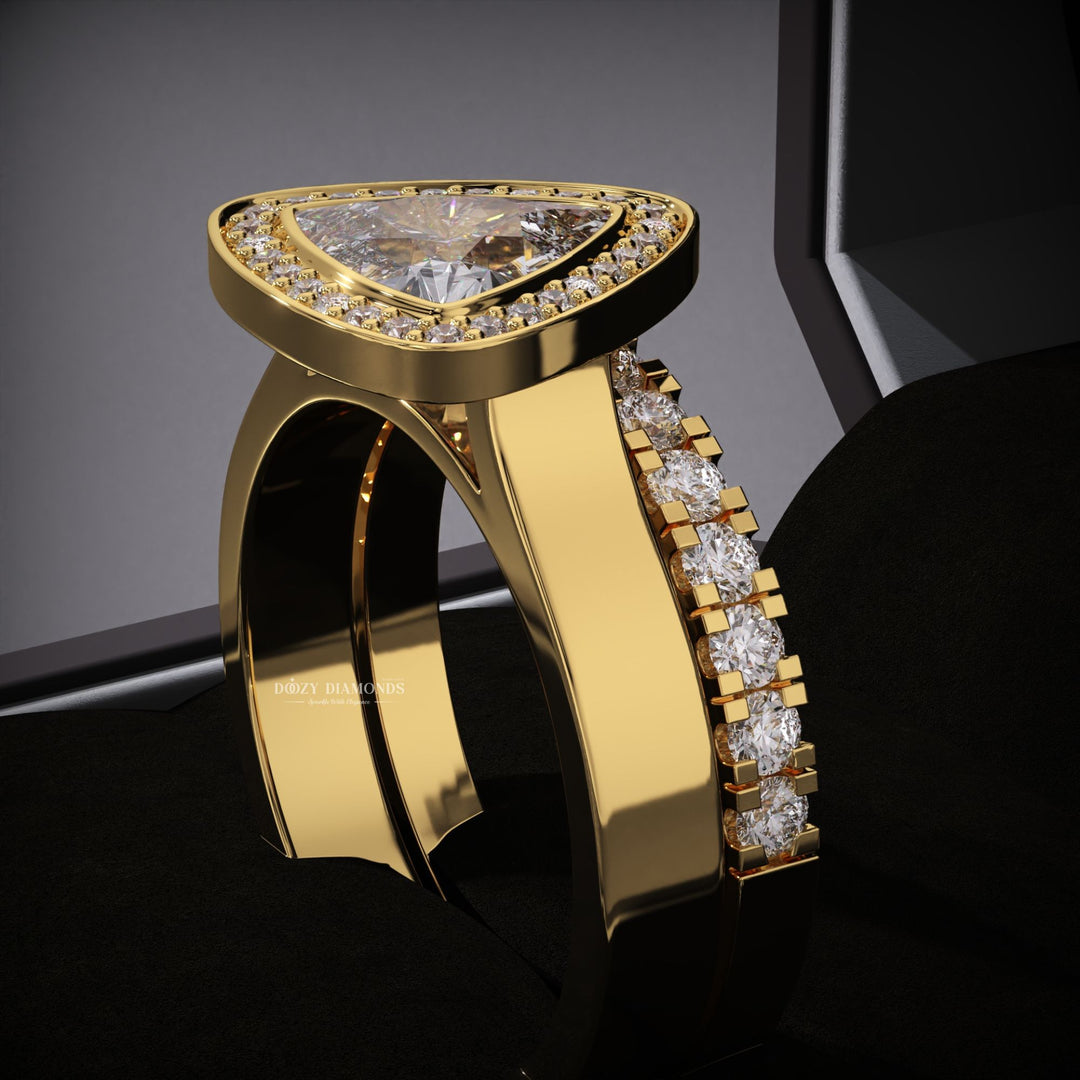 1.50ct Trillion Lab Grown Diamond Halo Engagement Ring With Matching Band