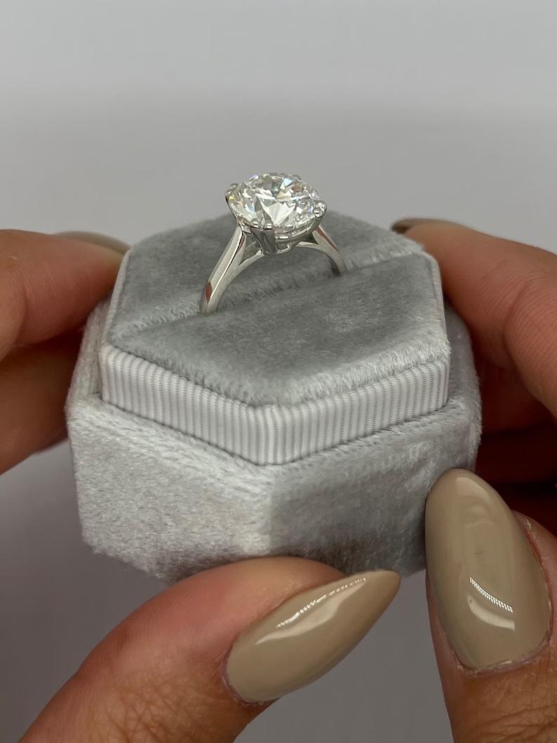 Handcrafted round cut solitaire lab grown diamond engagement ring