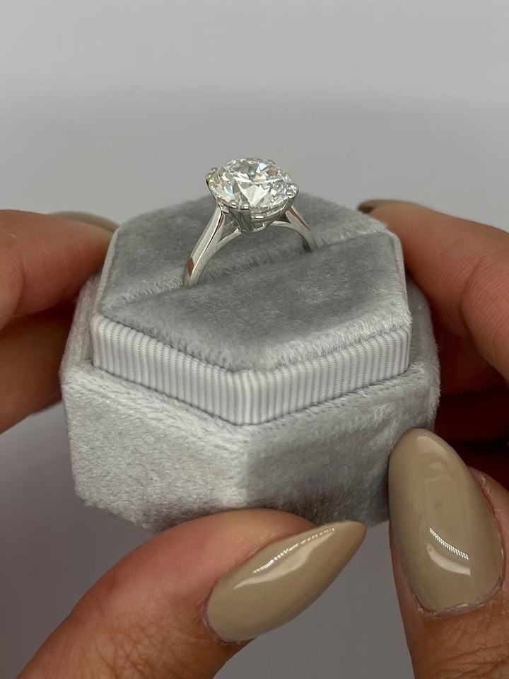 Handcrafted round cut solitaire lab grown diamond engagement ring