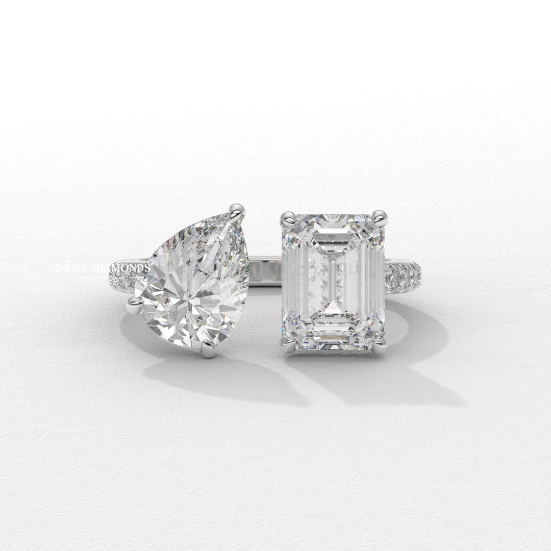 Pear cut solitaire engagement ring shown in real-life wear