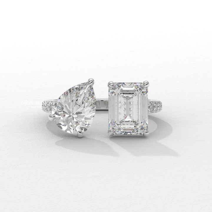 Pear cut solitaire engagement ring shown in real-life wear