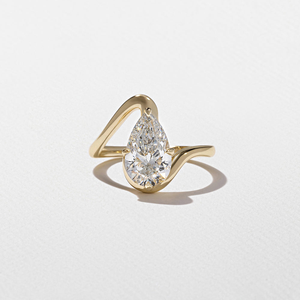 2.0CT Pear E - VS Lab Grown Curved Wedding Ring With Pave Curve Band - Doozy Diamonds