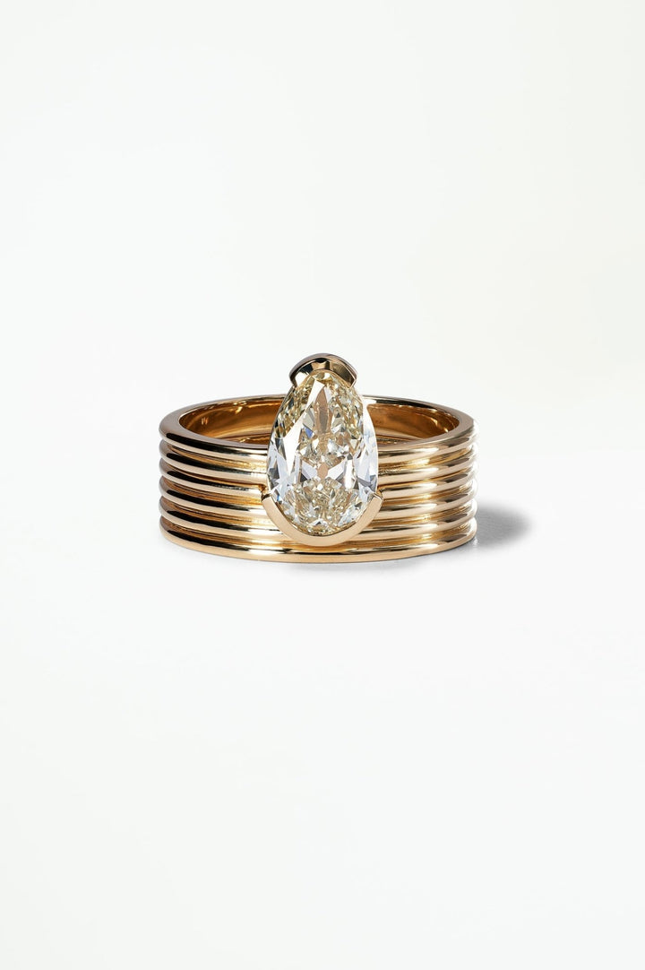 1.60CT Half Bezel Set Pear F - VS Lab Grown Diamond Ring with Half - Round Band - Doozy Diamonds