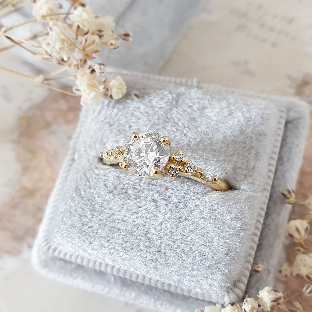 Round cluster lab grown diamond ring in jewelry gift box