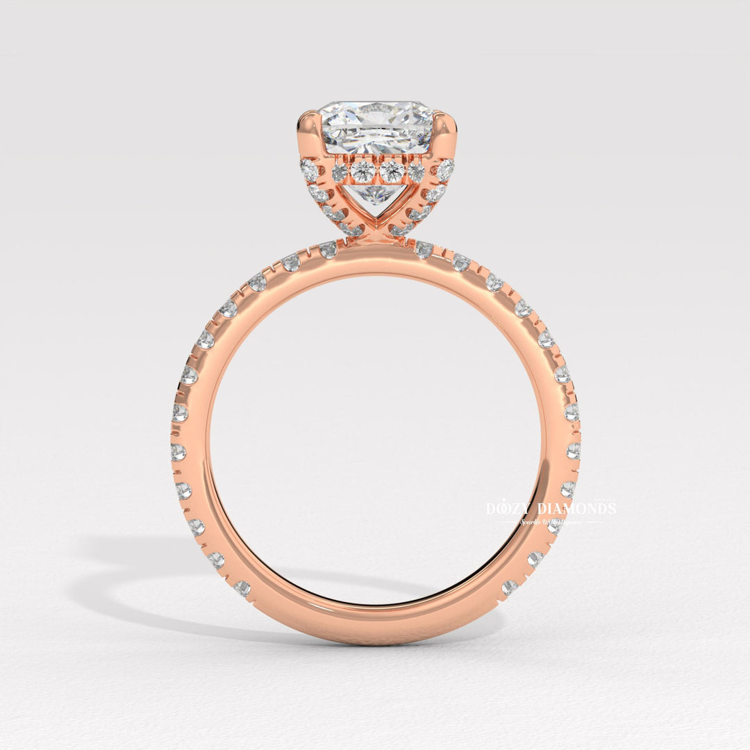 Fine craftsmanship detail on cushion solitaire engagement ring
