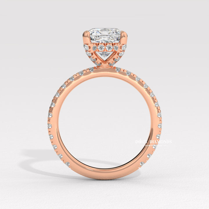 Fine craftsmanship detail on cushion solitaire engagement ring