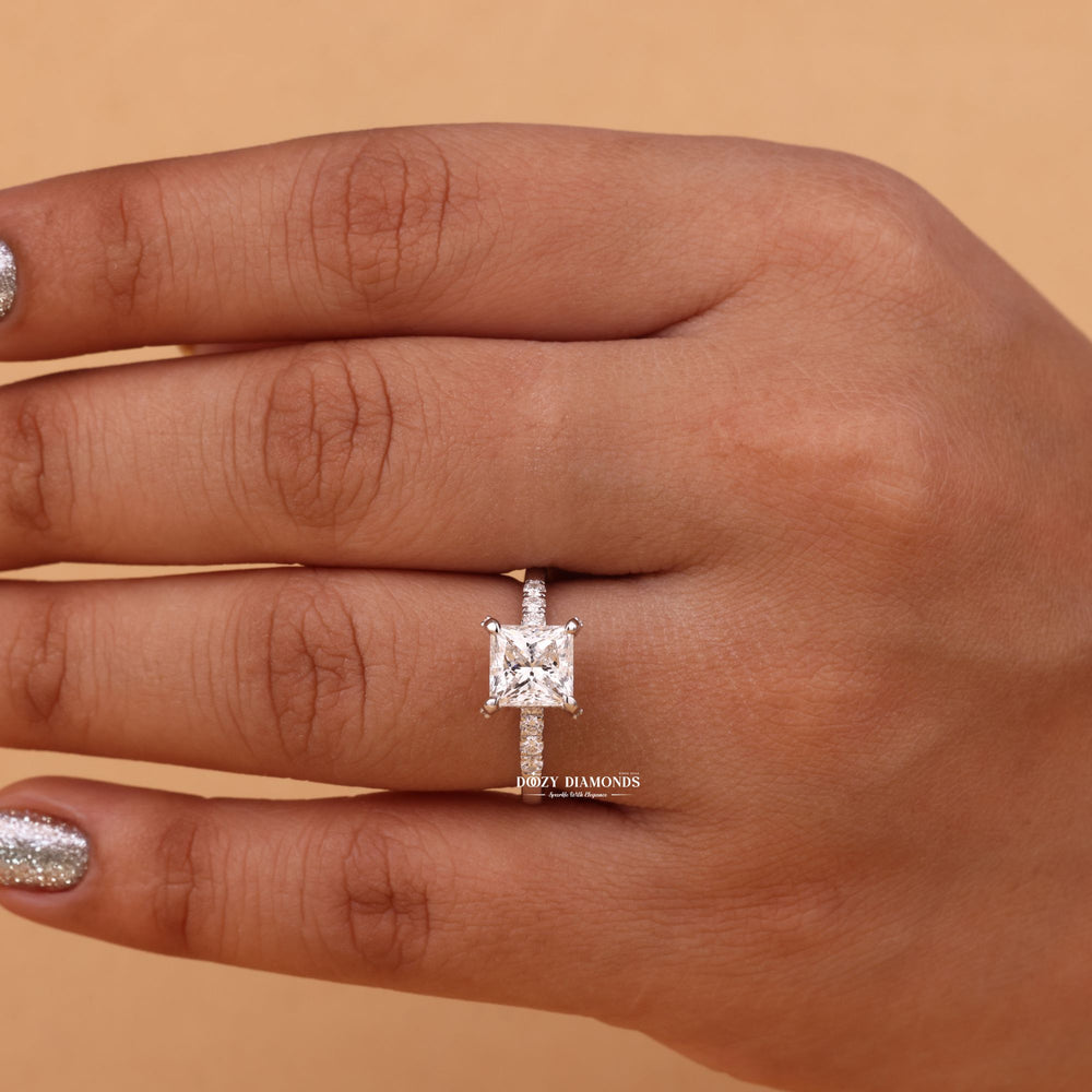 Princess hidden halo lab grown diamond ring in jewelry gift box
