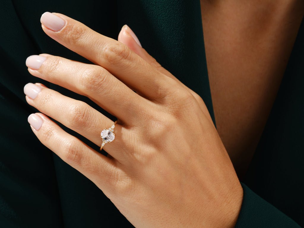 1.50CT Oval Cut Cluster F - VS Lab Grown Diamond Engagement Ring Set - Doozy Diamonds