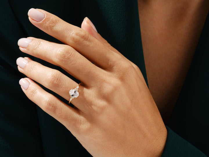 1.50CT Oval Cut Cluster F - VS Lab Grown Diamond Engagement Ring Set - Doozy Diamonds