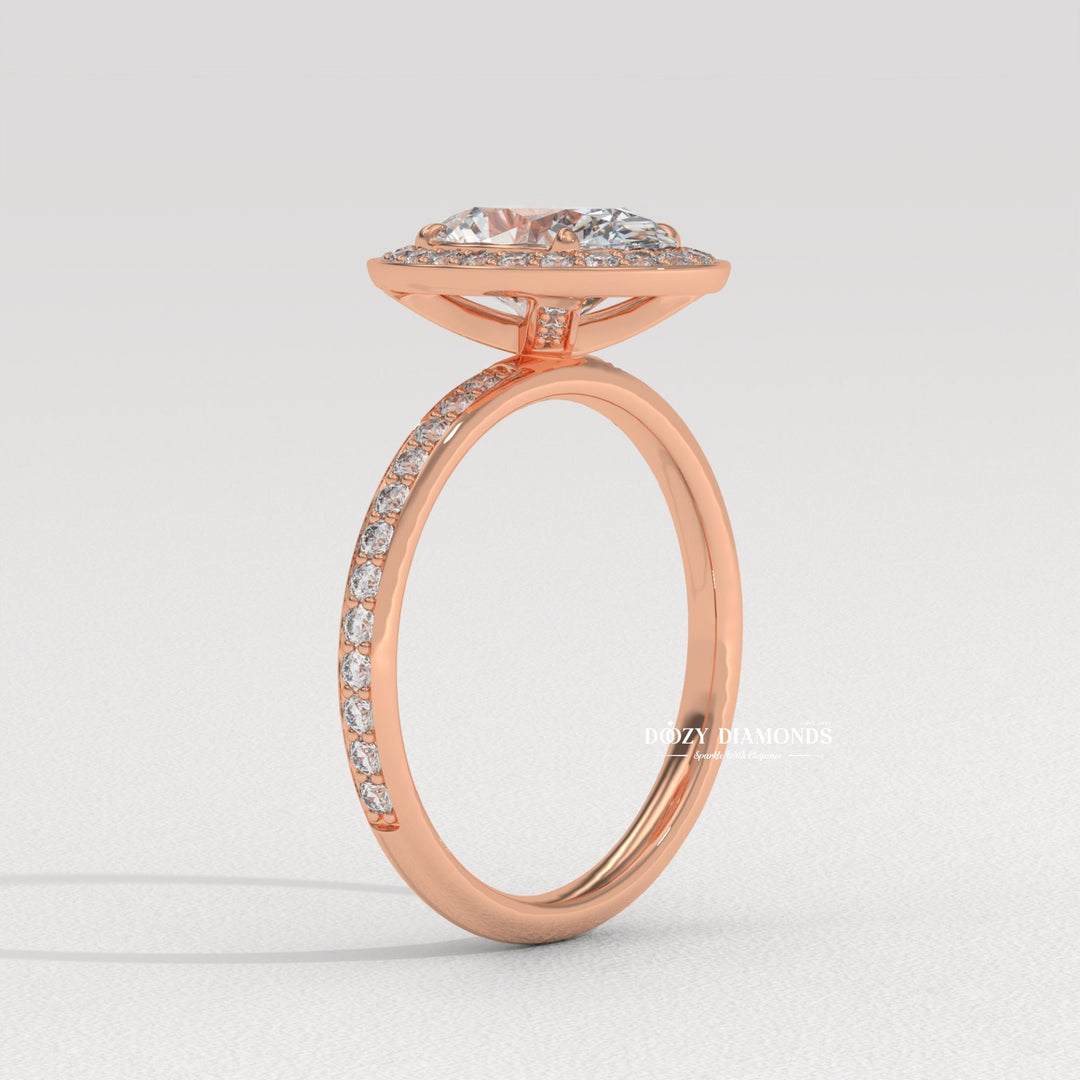 Oval halo diamond engagement ring available in multiple metals