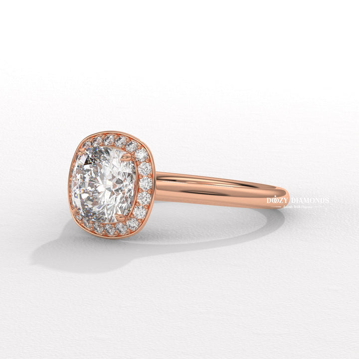 Cushion cut engagement ring shown with authenticity certificate