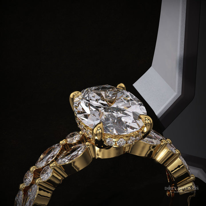 2.50ct E/VVS2 Oval Lab Grown Diamond Pave Ring With Marquise Band