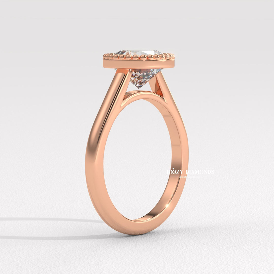 Fine craftsmanship detail on cushion bezel engagement ring