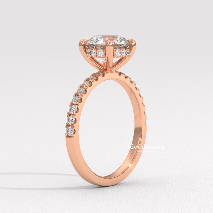 Round hidden halo engagement ring with brilliant diamond sparkle