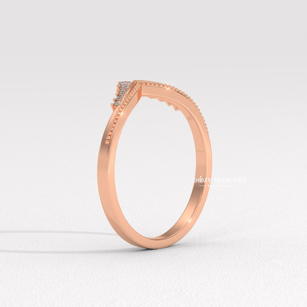 Milgrain Curved diamond wedding band in white gold