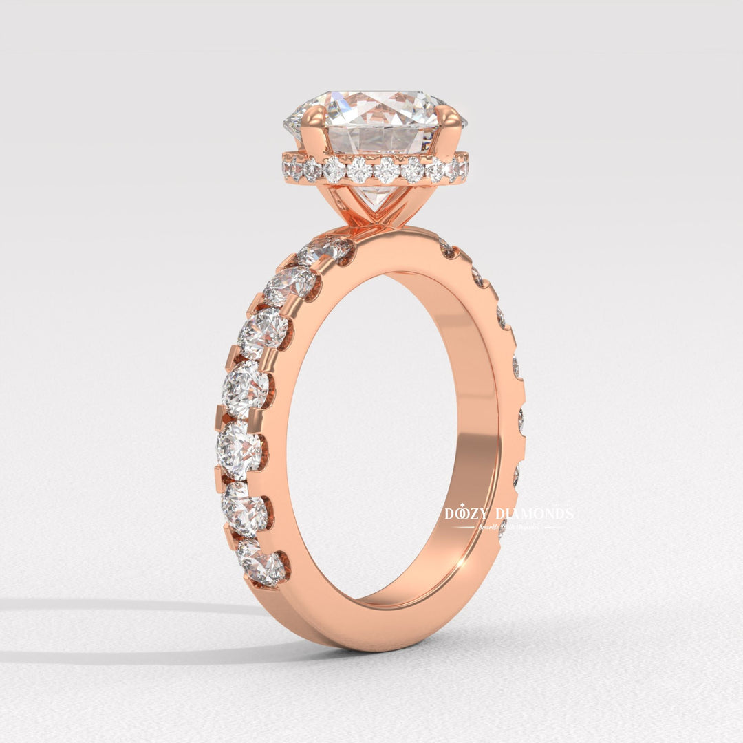 Round cut hidden halo engagement ring with IGI certified center diamond