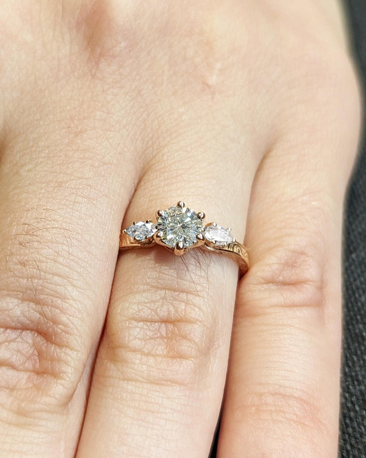 Buy round cut three stone diamond engagement ring with free shipping