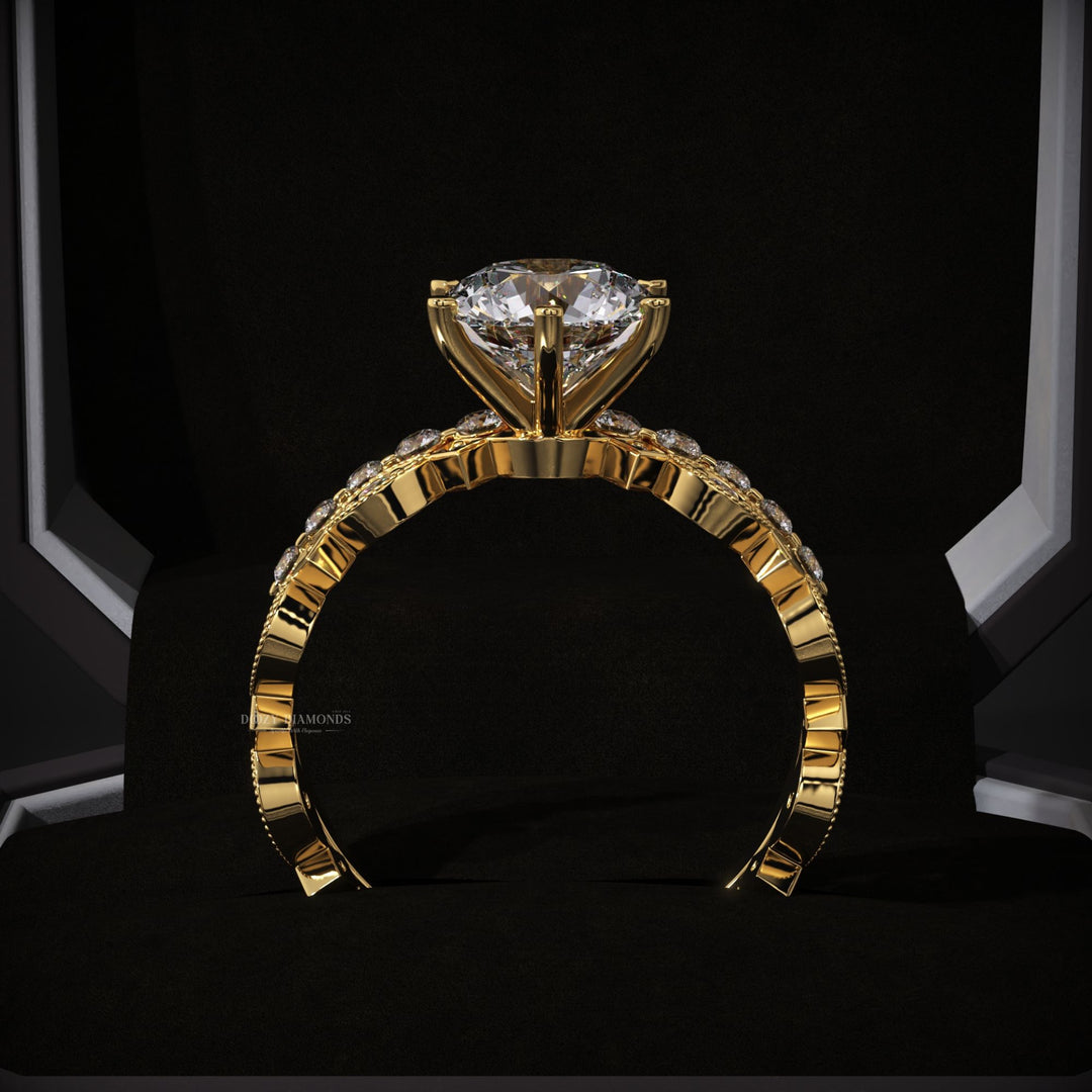 2.0CT Round Vintage Pave Lab Grown Bridal Engagement Ring Set