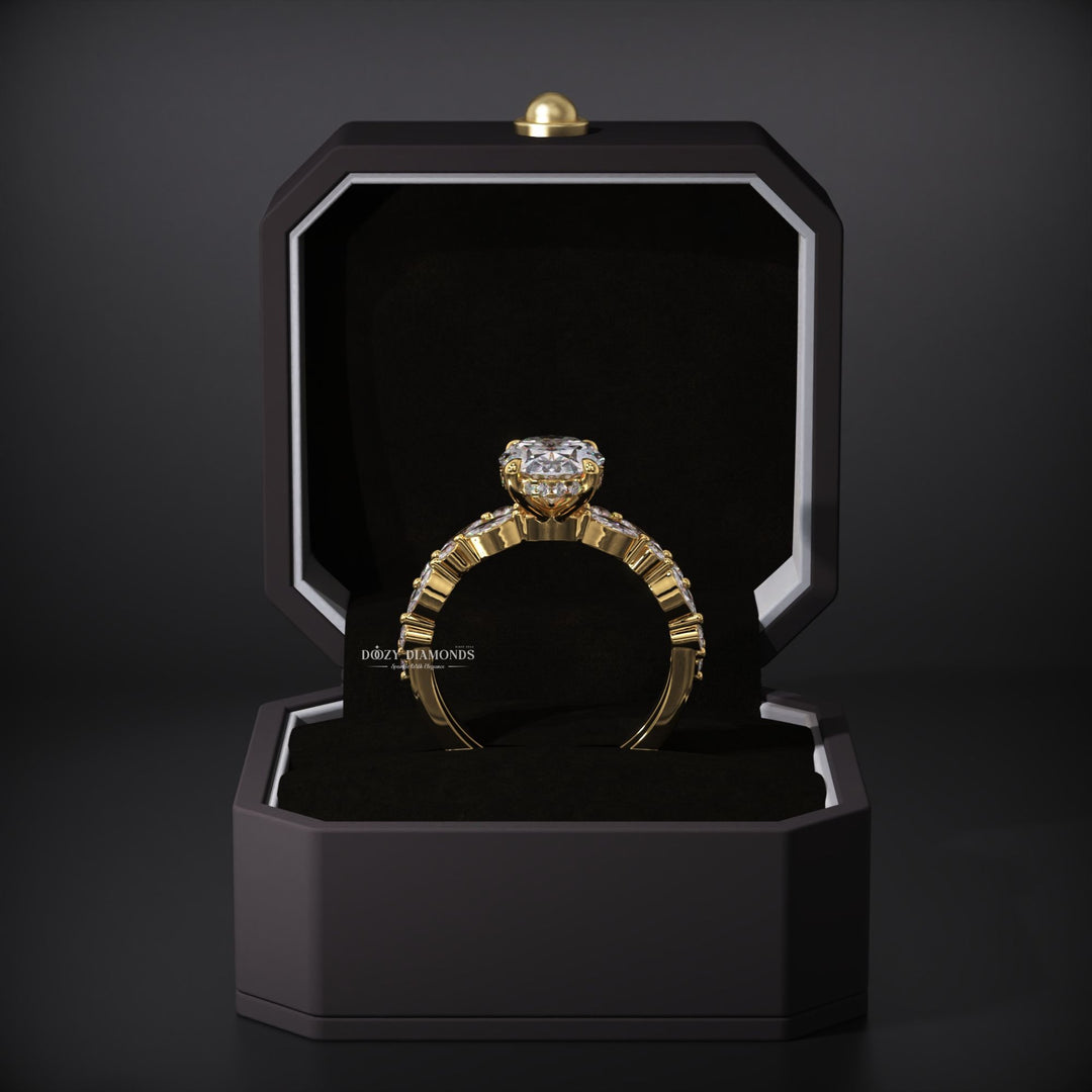 2.50ct E/VVS2 Oval Lab Grown Diamond Pave Ring With Marquise Band