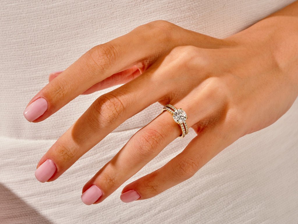1.50CT Round Cut Pave F - VS Lab Grown Diamond Engagement Ring Set - Doozy Diamonds