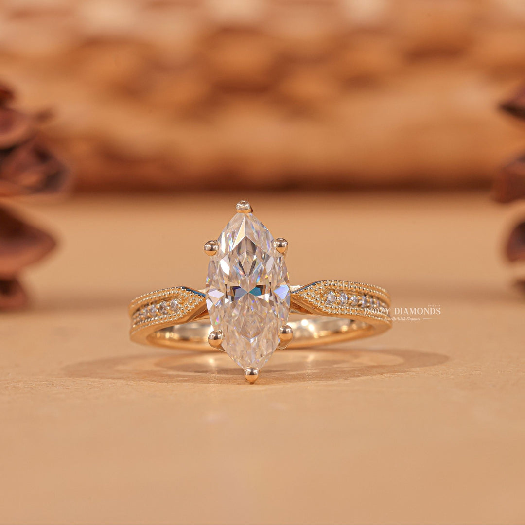 Marquise milgrain lab grown diamond engagement ring for sale