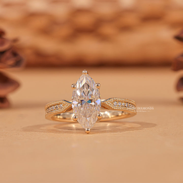 Marquise milgrain lab grown diamond engagement ring for sale