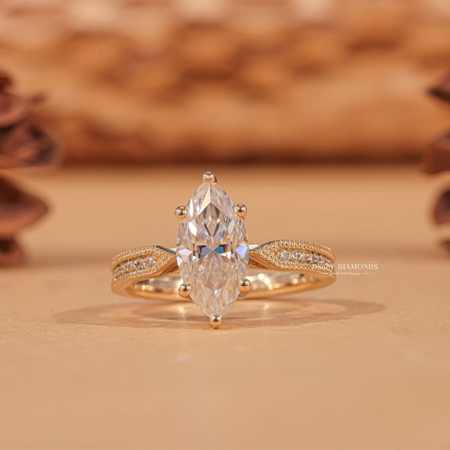Marquise milgrain lab grown diamond engagement ring for sale