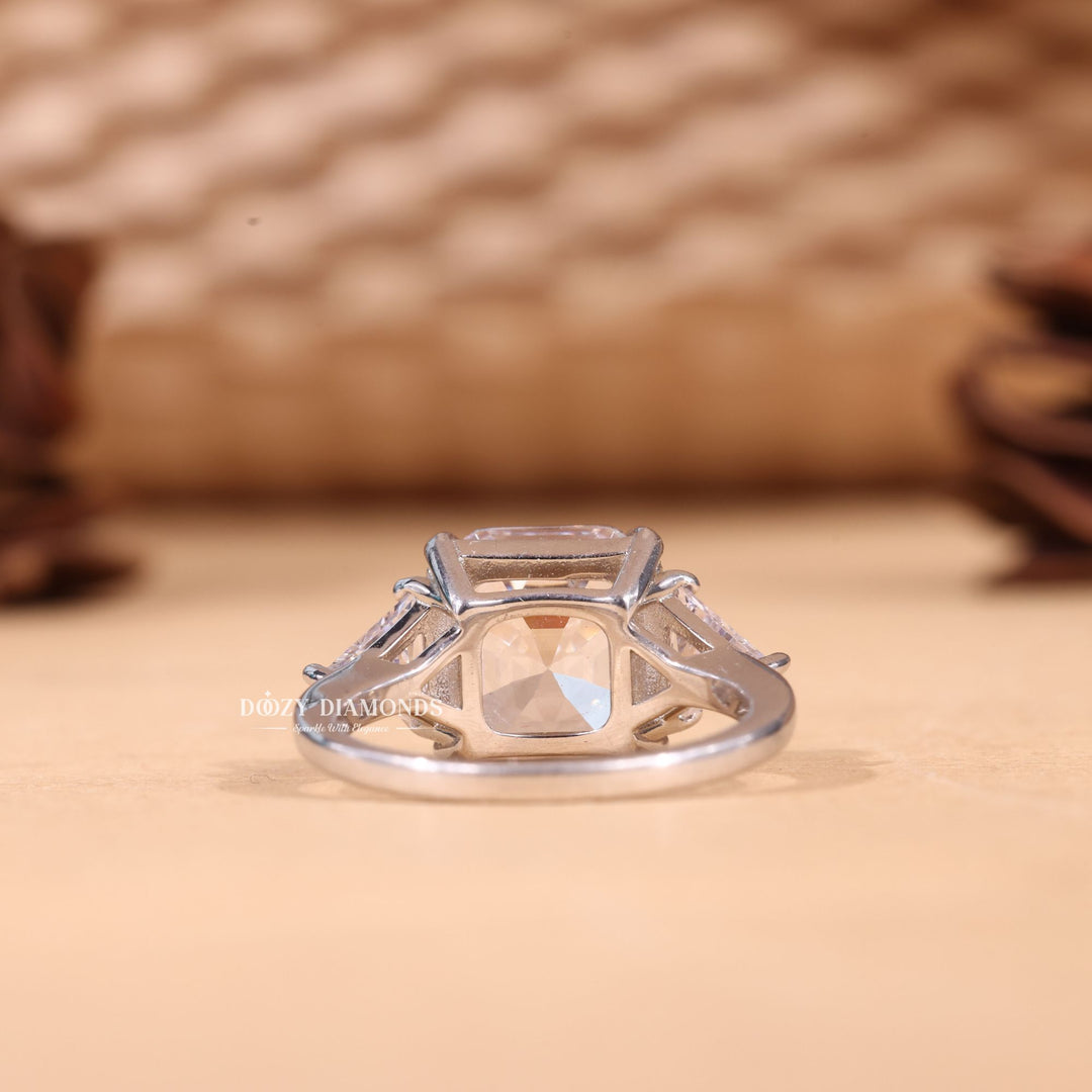 Asscher three stone lab grown diamond ring in jewelry gift box