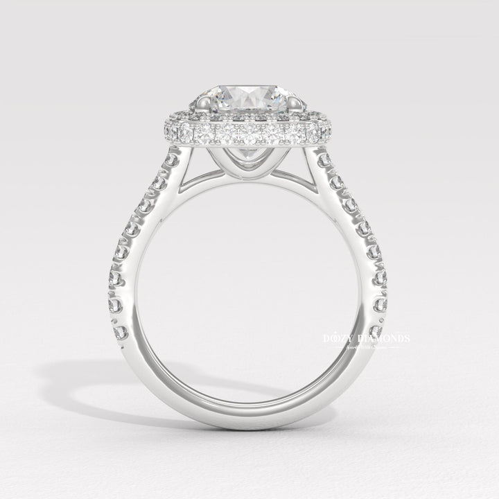Round halo engagement ring with certified lab grown diamond