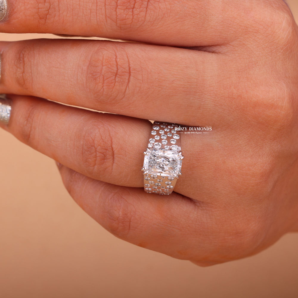 Fine craftsmanship detail on radiant solitaire engagement ring