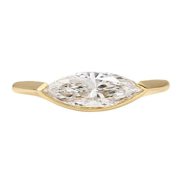 Profile view of marquise cut solitaire engagement ring band