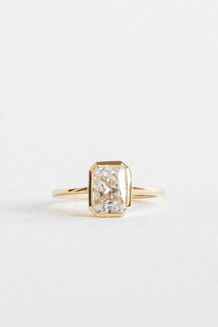 1.90CT Bezel Set Radiant F - VS Lab Grown Diamond Ring with Curve Band - Doozy Diamonds