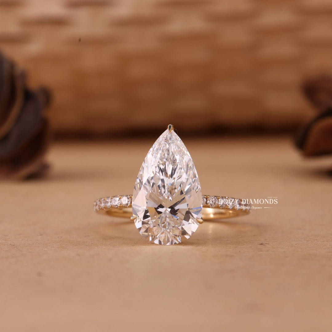 Buy 5.0CT pear hidden halo lab grown diamond engagement ring online