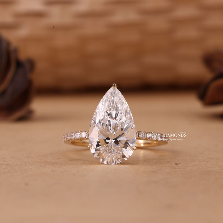 Buy 5.0CT pear hidden halo lab grown diamond engagement ring online