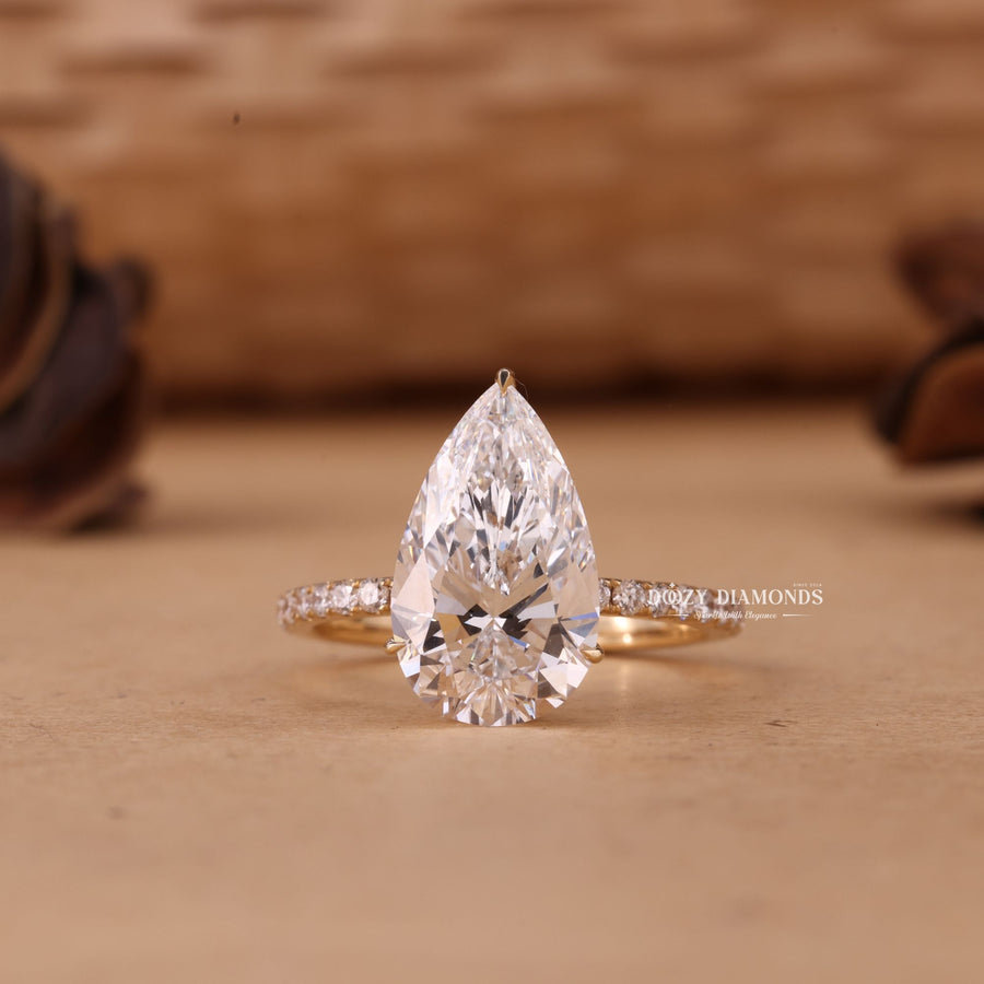 Buy 5.0CT pear hidden halo lab grown diamond engagement ring online