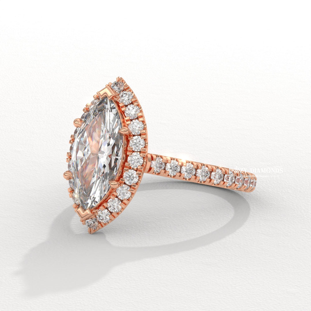 Marquise solitaire engagement ring with brilliant diamond sparkle