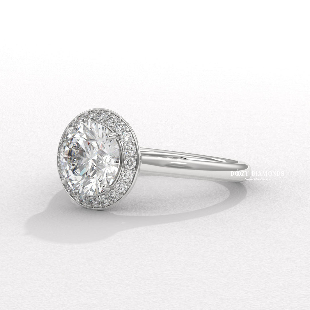 Round halo engagement ring with brilliant diamond sparkle