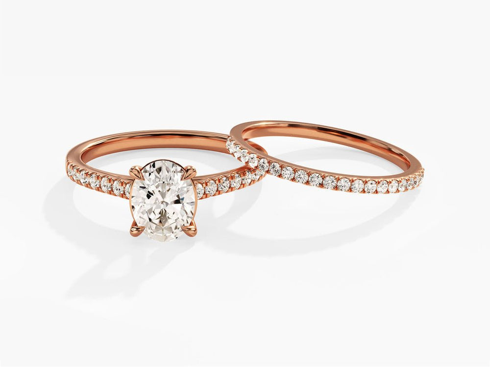 1.50CT Oval Cut Pave F - VS Lab Grown Diamond Engagement Ring Set - Doozy Diamonds