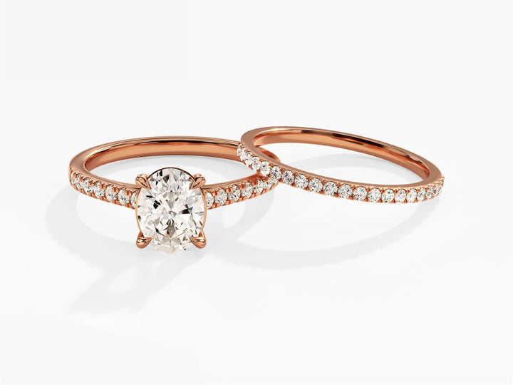 1.50CT Oval Cut Pave F - VS Lab Grown Diamond Engagement Ring Set - Doozy Diamonds