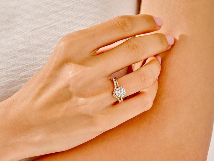 1.50CT Round Cut Solitaire F - VS Lab Grown Diamond Engagement Ring Set Curved Band - Doozy Diamonds