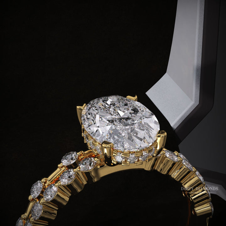2.50ct Oval Lab Grown Pave Engagement Ring & Distance Pave Wedding Band
