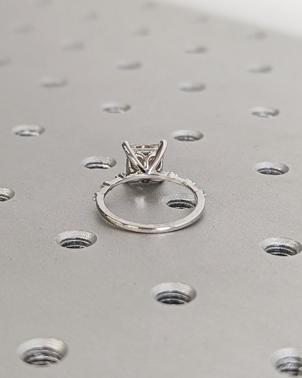 Princess cut pave engagement ring shown in real-life wear