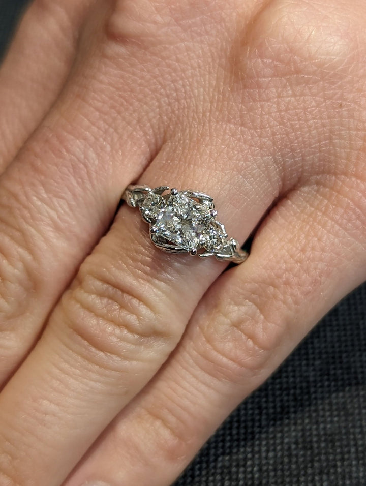 Princess vintage lab grown diamond ring in jewelry gift box