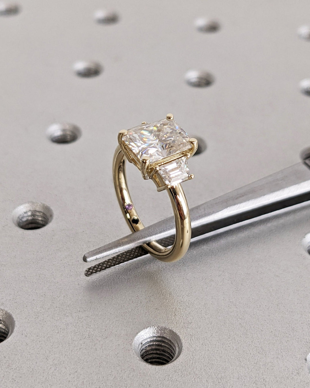 Buy radiant cut three stone diamond engagement ring with free shipping