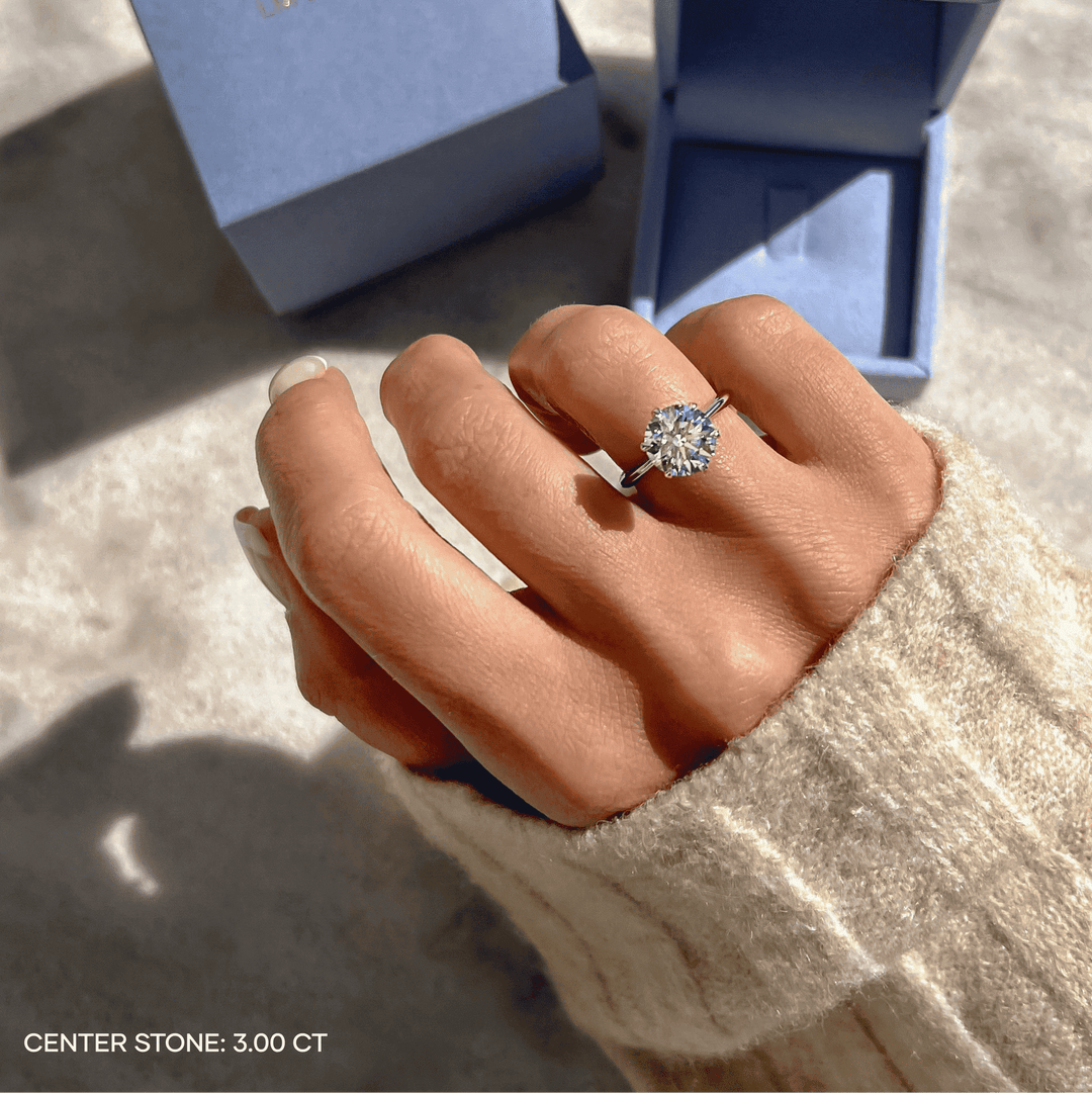 Round solitaire engagement ring with brilliant diamond sparkle