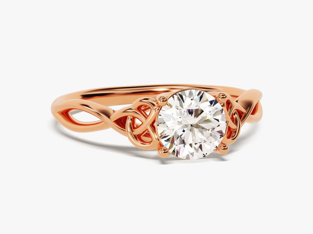 Top-down view of round cut art deco engagement ring