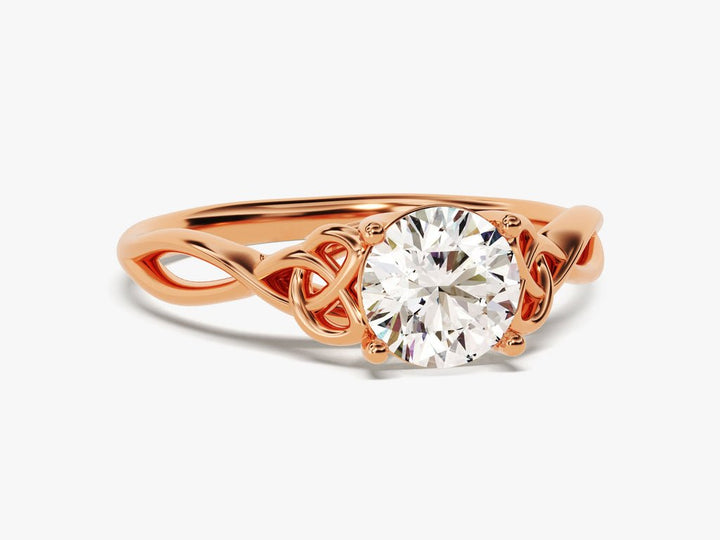 Top-down view of round cut art deco engagement ring